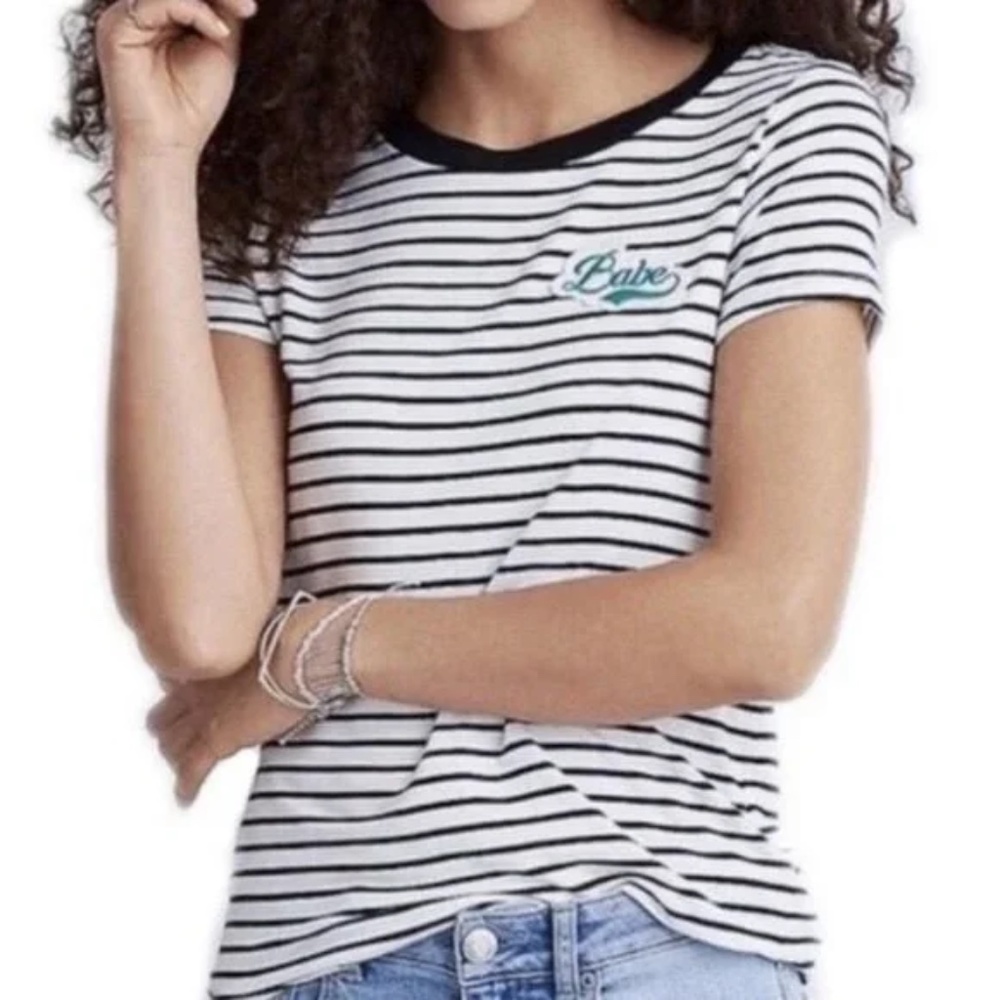 American Eagle Soft & Sexy "Babe" Patch Striped Short Sleeve Tee